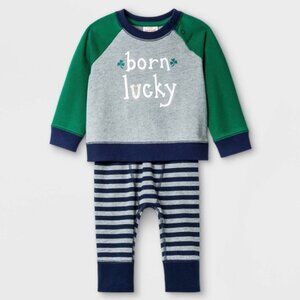 NEW Cat & Jack Born Lucky Shamrock St. Patrick's Day 2 Piece Set Outfit Pant Top